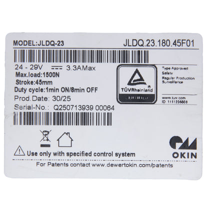 Product label with technical specifications and branding on a white background