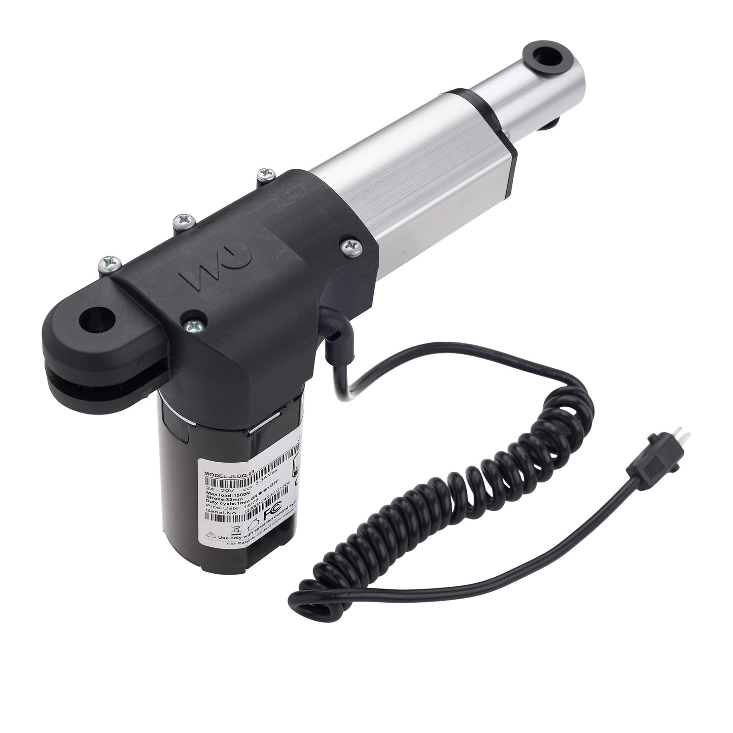 A black and silver electric bicycle motor with an attached black coiled power cord, shown on a plain white background.