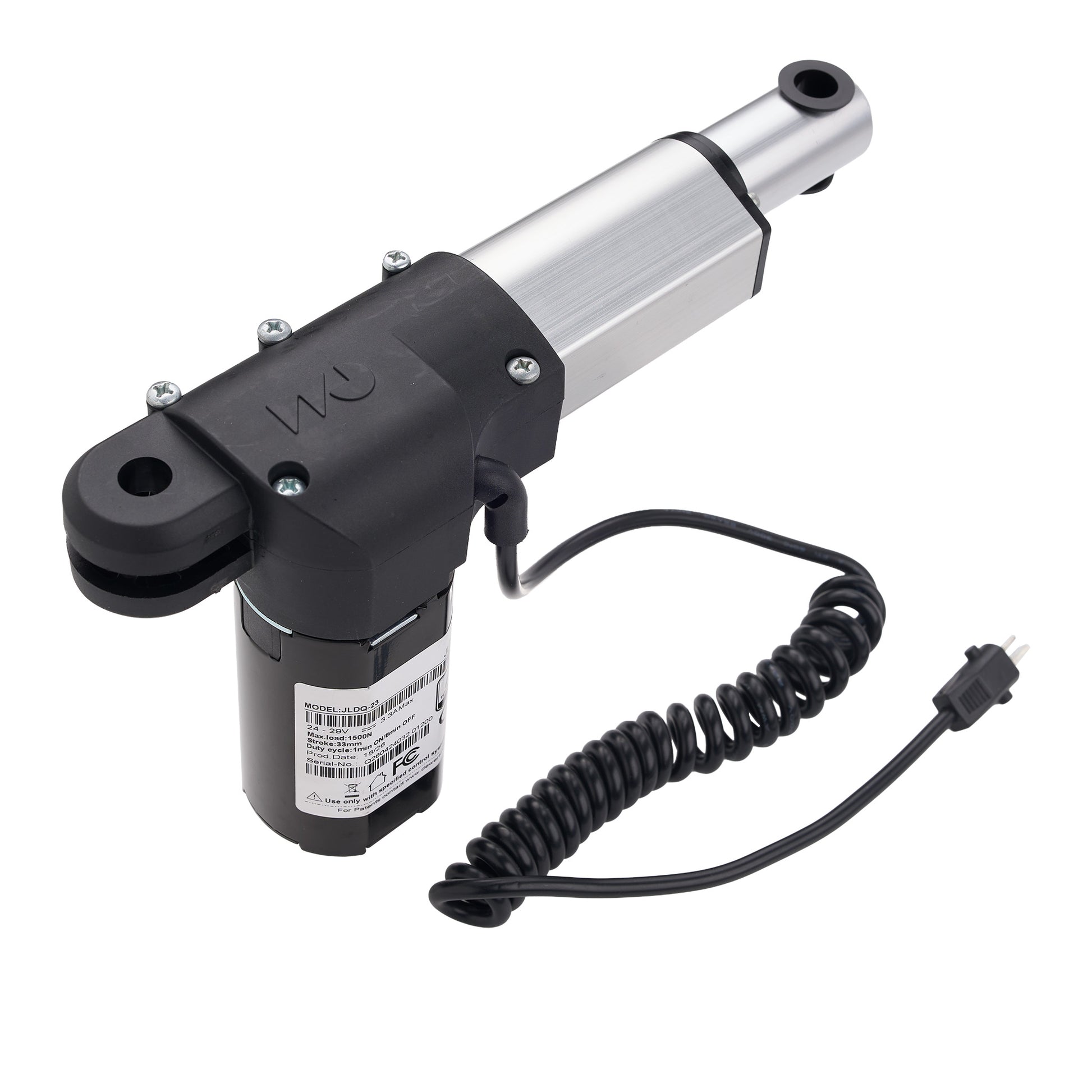 A black and silver electric bicycle motor with an attached black coiled power cord, shown on a plain white background.