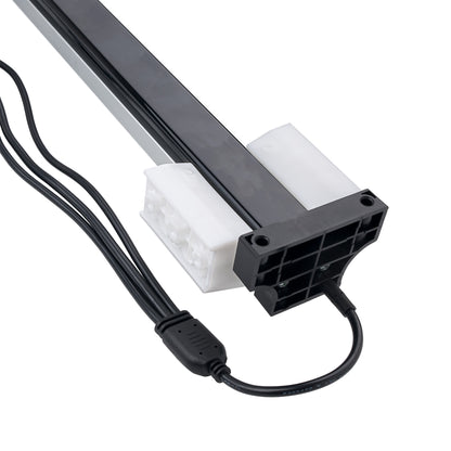 A black linear aquarium light fixture with a white diffuser and a black power connector, shown on a solid white background.