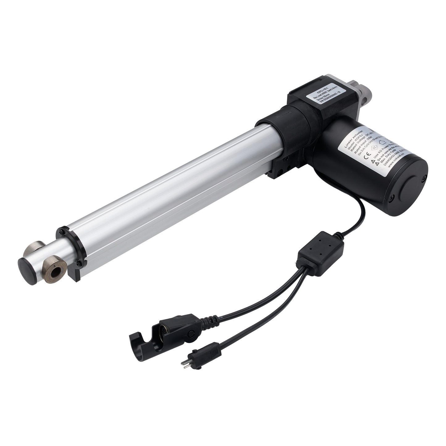 Linear actuator with wiring on a white background
