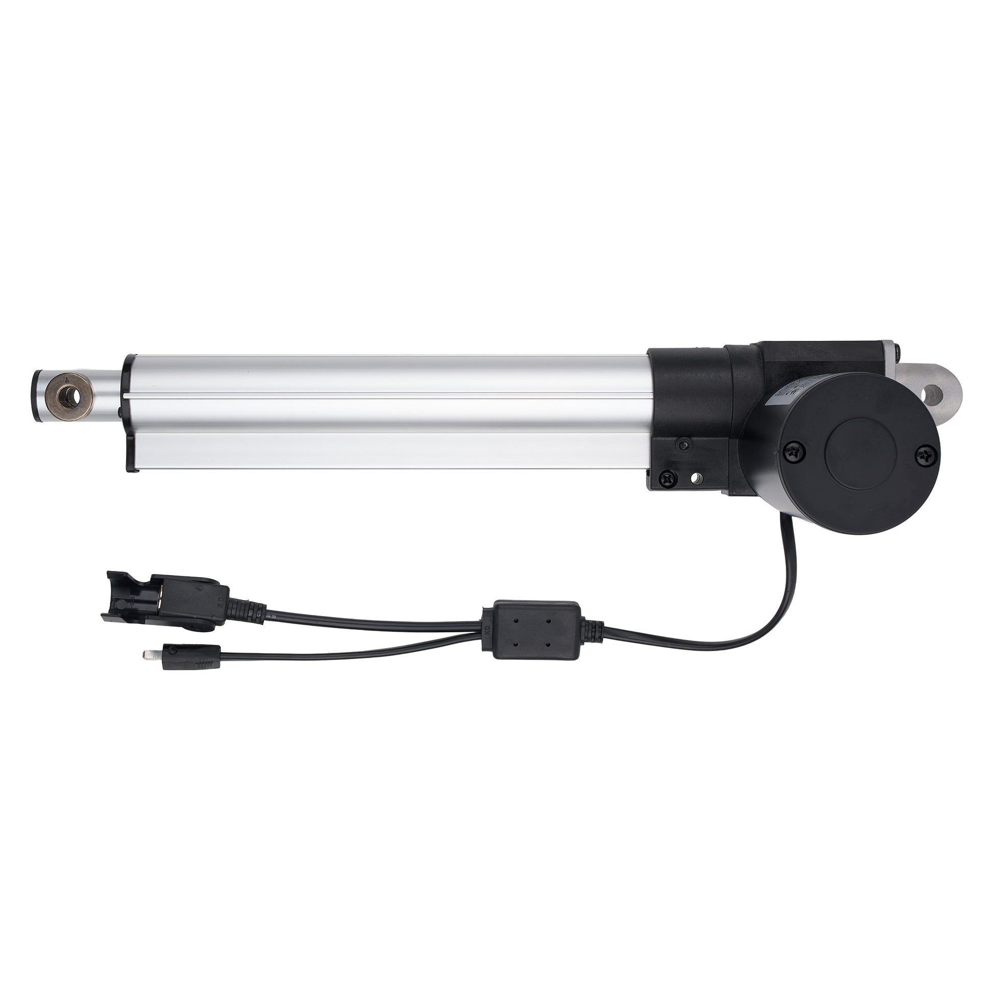 Linear actuator with black control panel on a white background