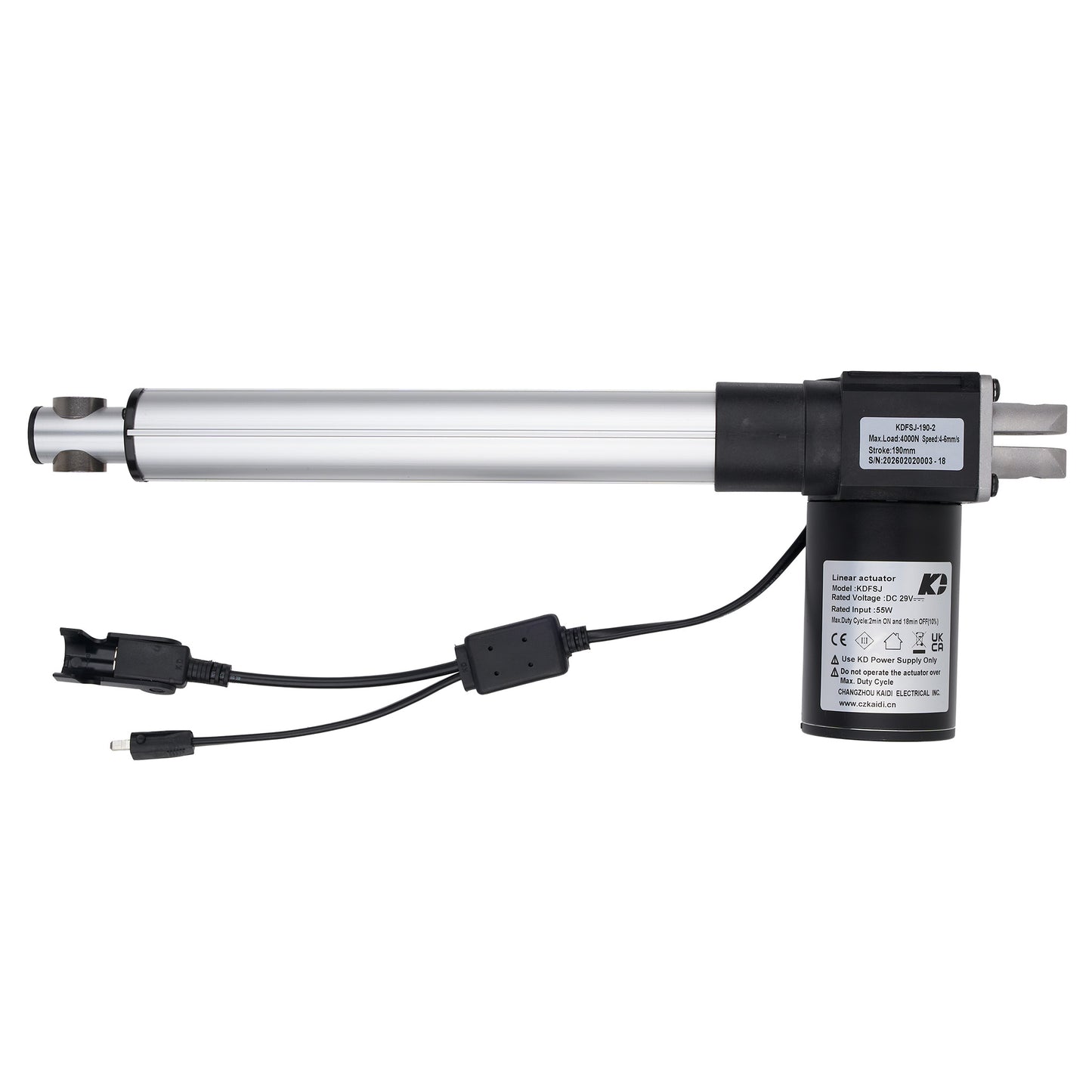 Electric actuator with cables on a white background