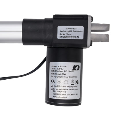 Linear actuator with specifications on a white background