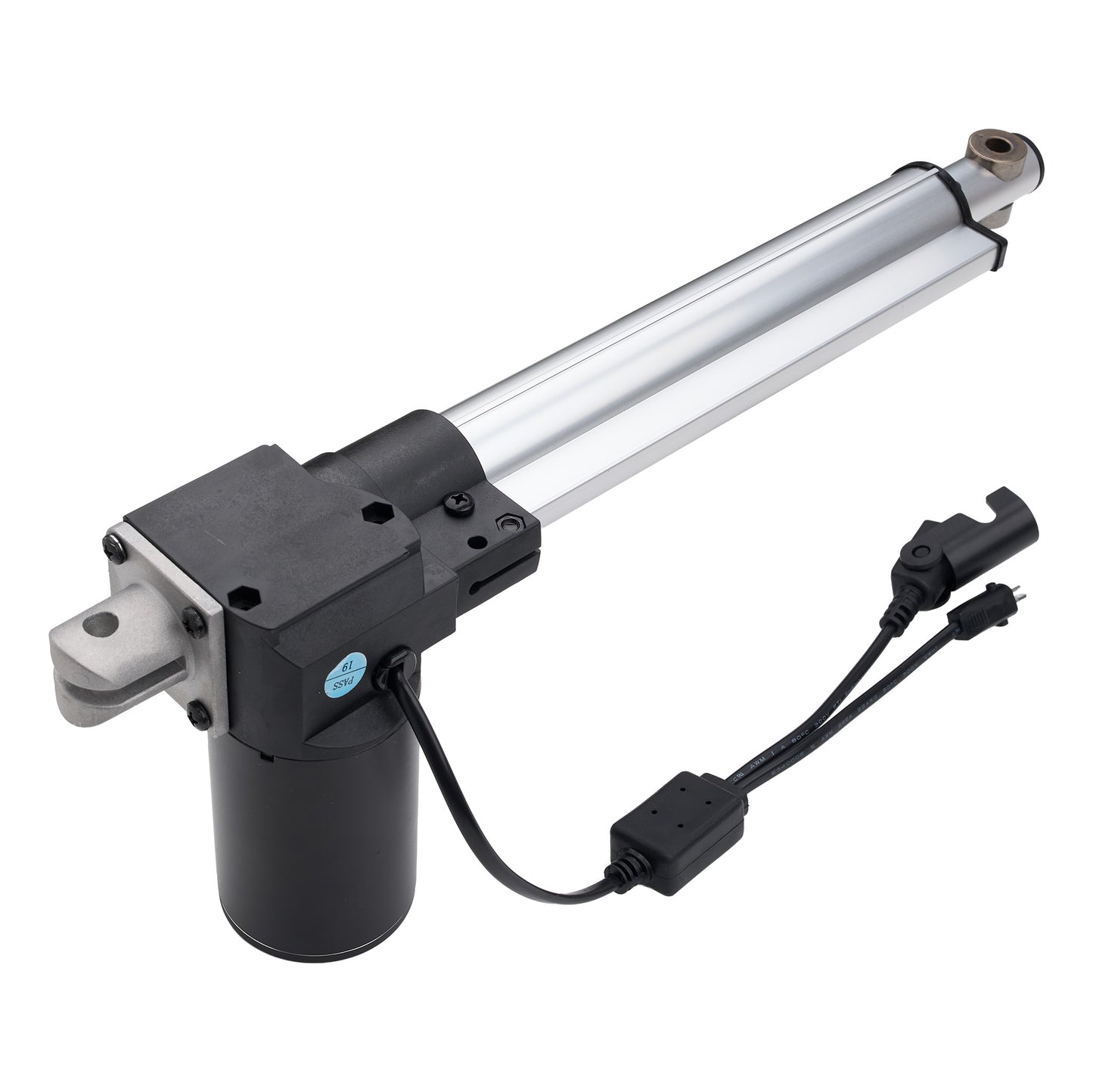 Linear actuator with cable connection on a white background