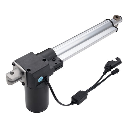 Linear actuator with cable connection on a white background