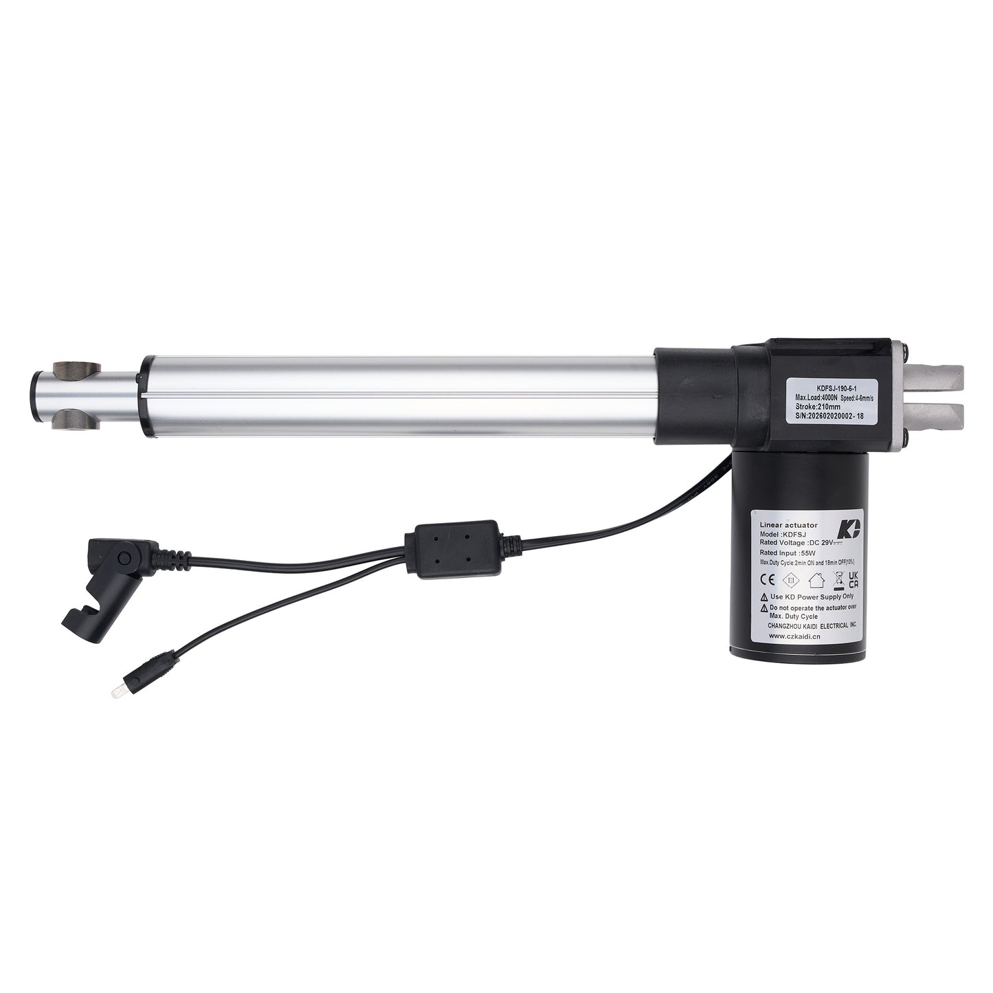 Linear actuator with cables on a white background