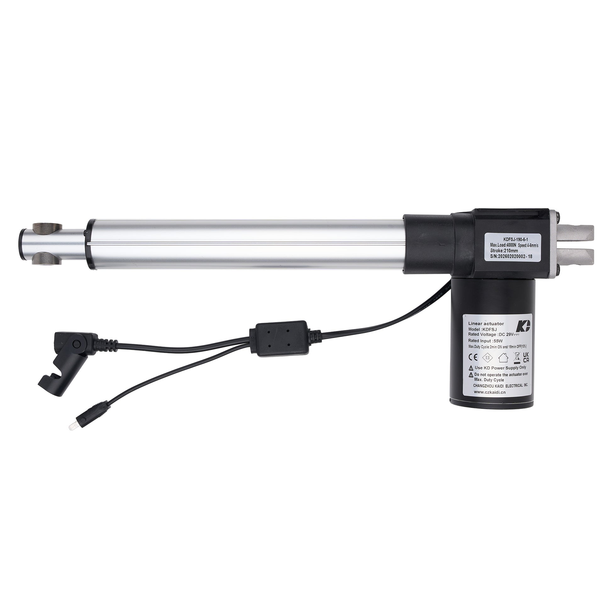 Linear actuator with cables on a white background