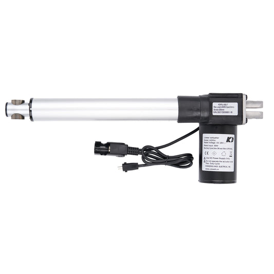 Linear actuator with power cable on a white background