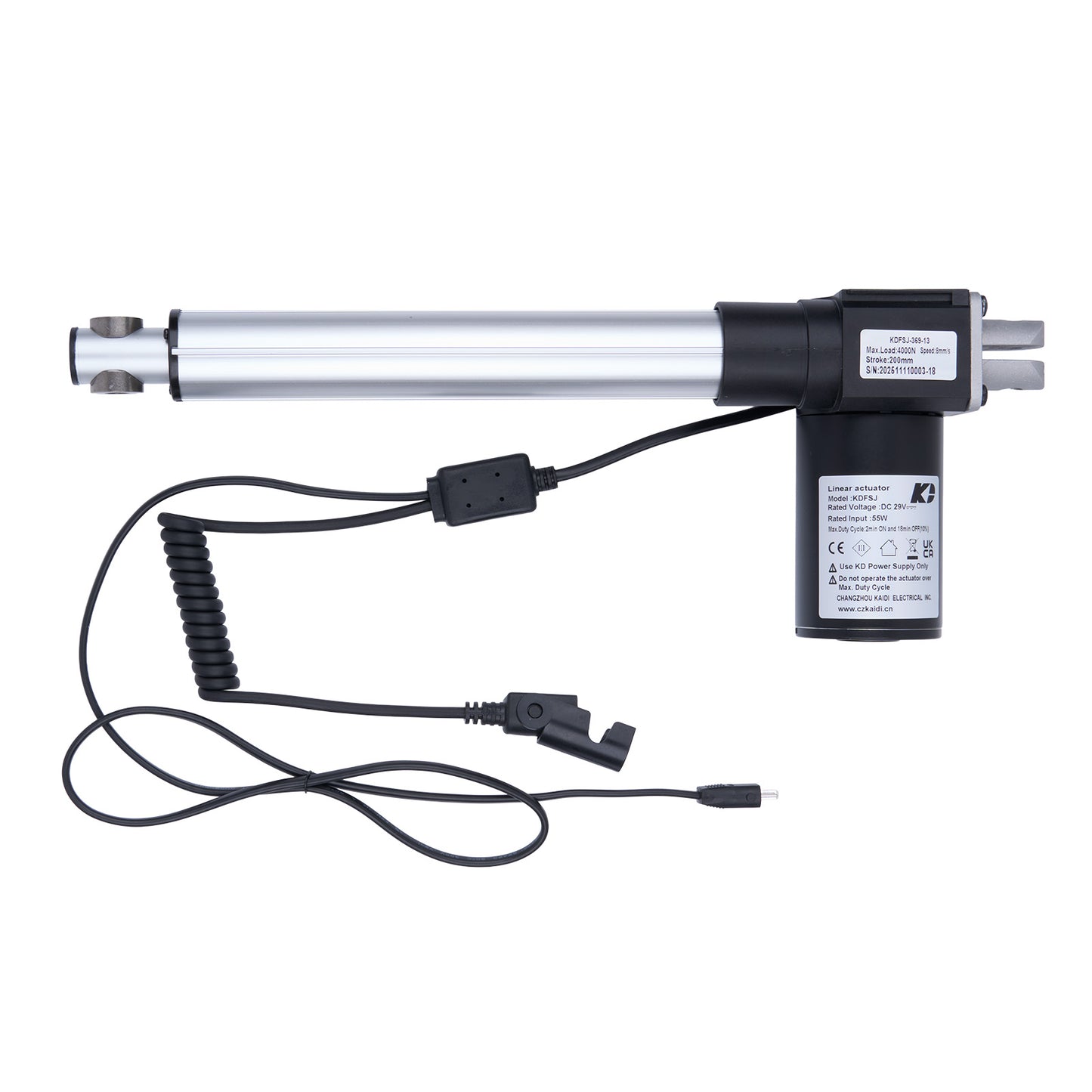 Linear actuator with cable on a white background