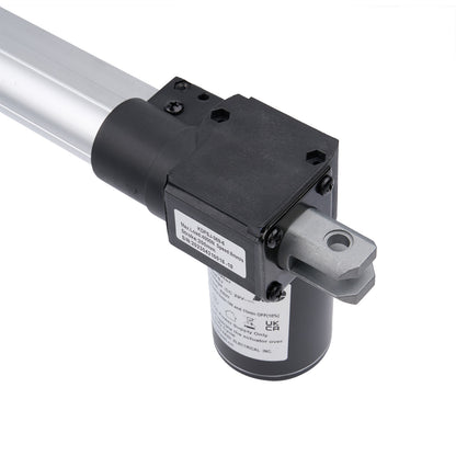 Mechanical component with a cylindrical black housing and metallic rod on a white background