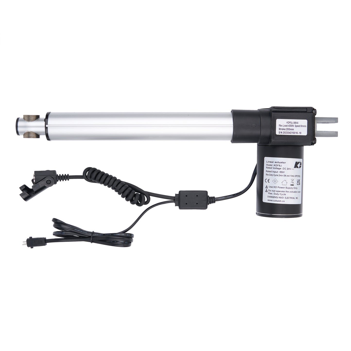 Linear actuator with cable on a white background