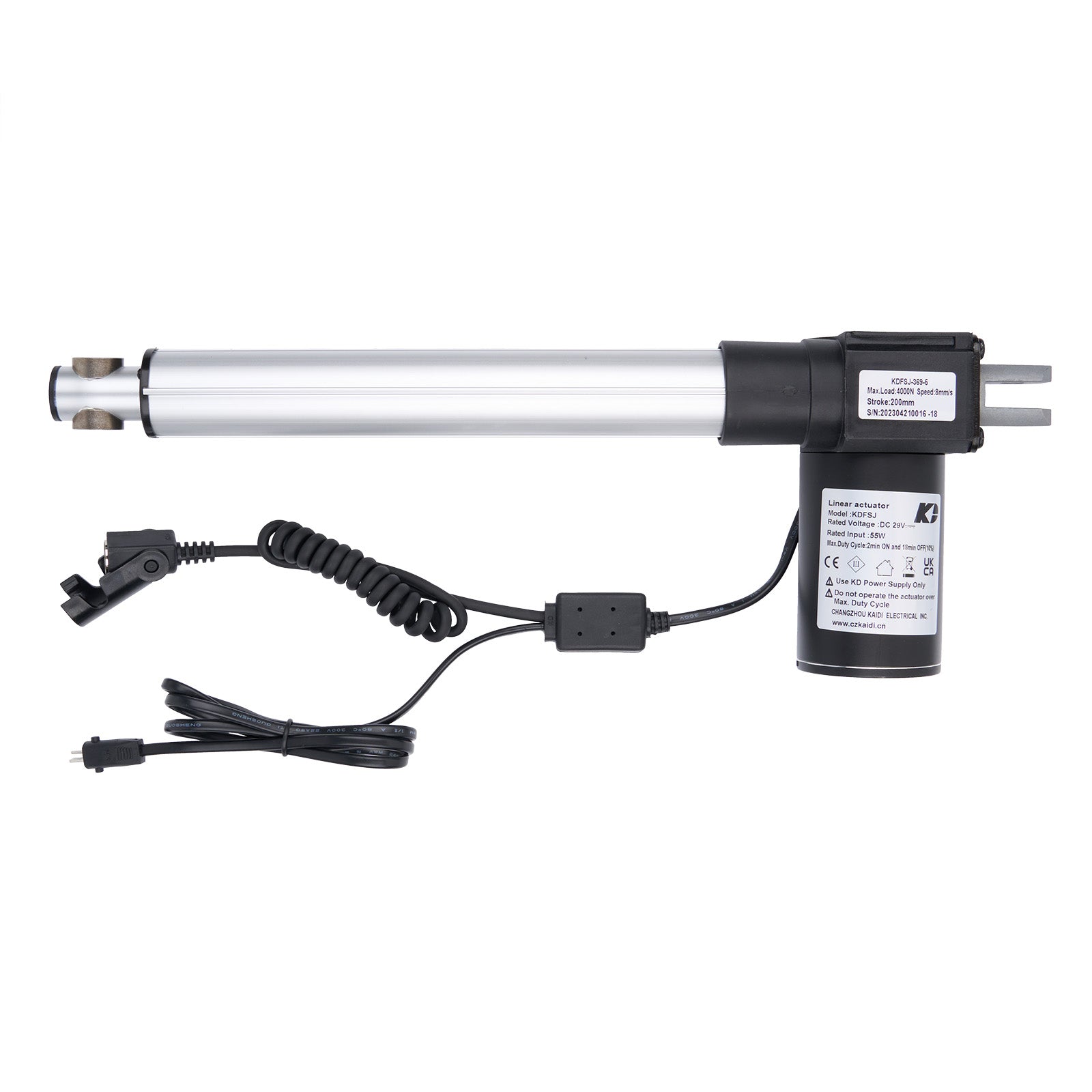 Linear actuator with cable on a white background