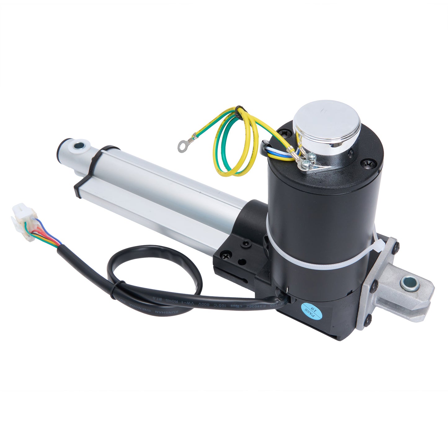 Electric linear actuator with wiring on a white background