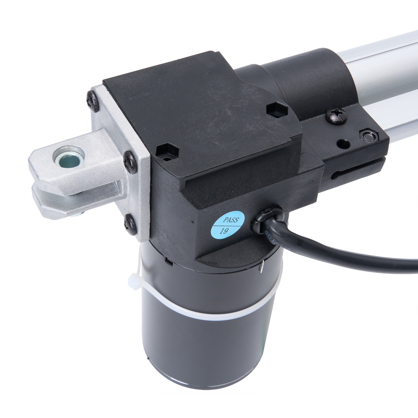 Mechanical component with black and gray design on a white background