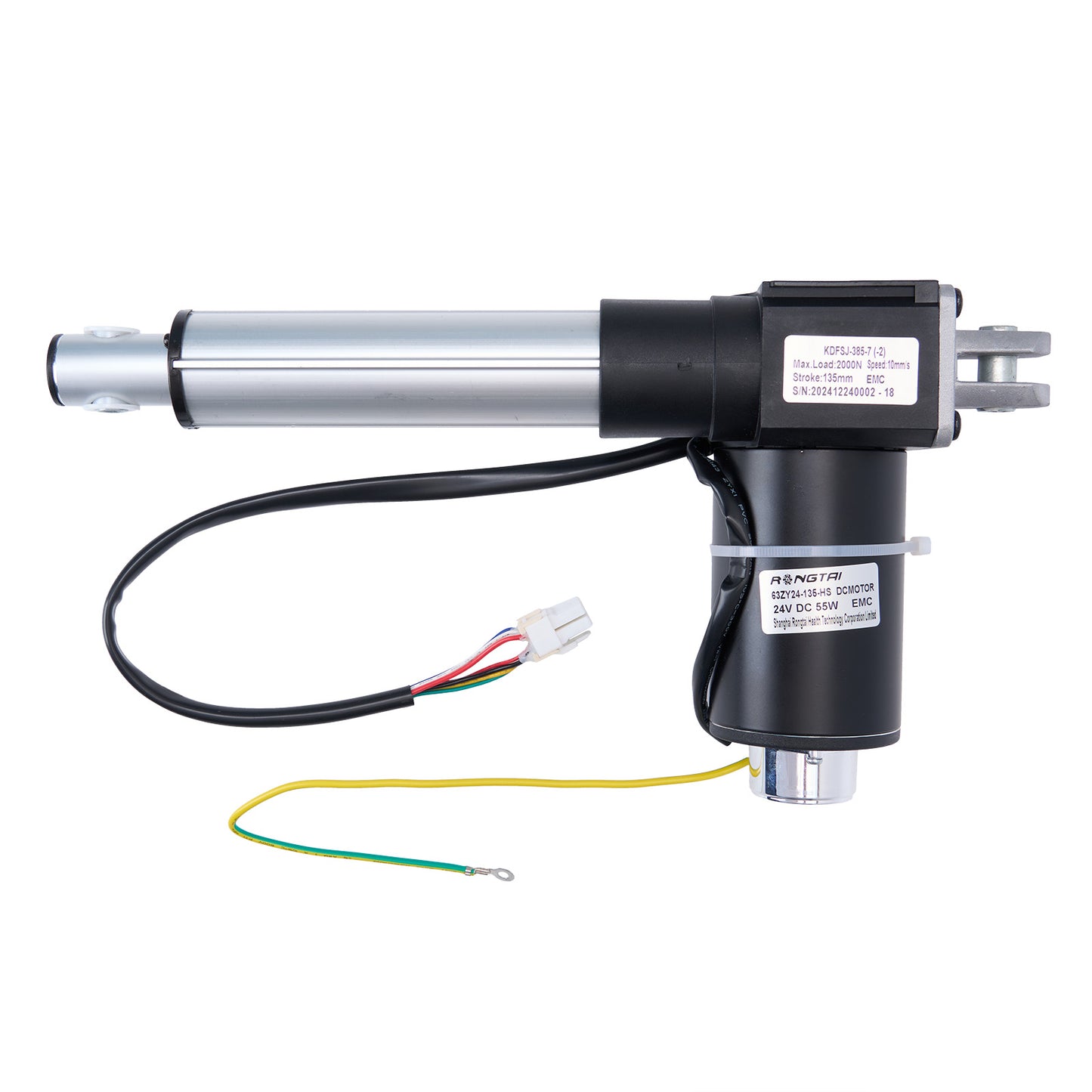 Electric linear actuator with wiring on a white background