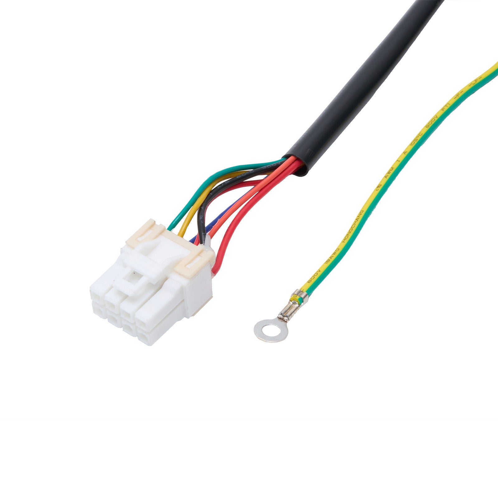 Wiring harness with connectors on a white background