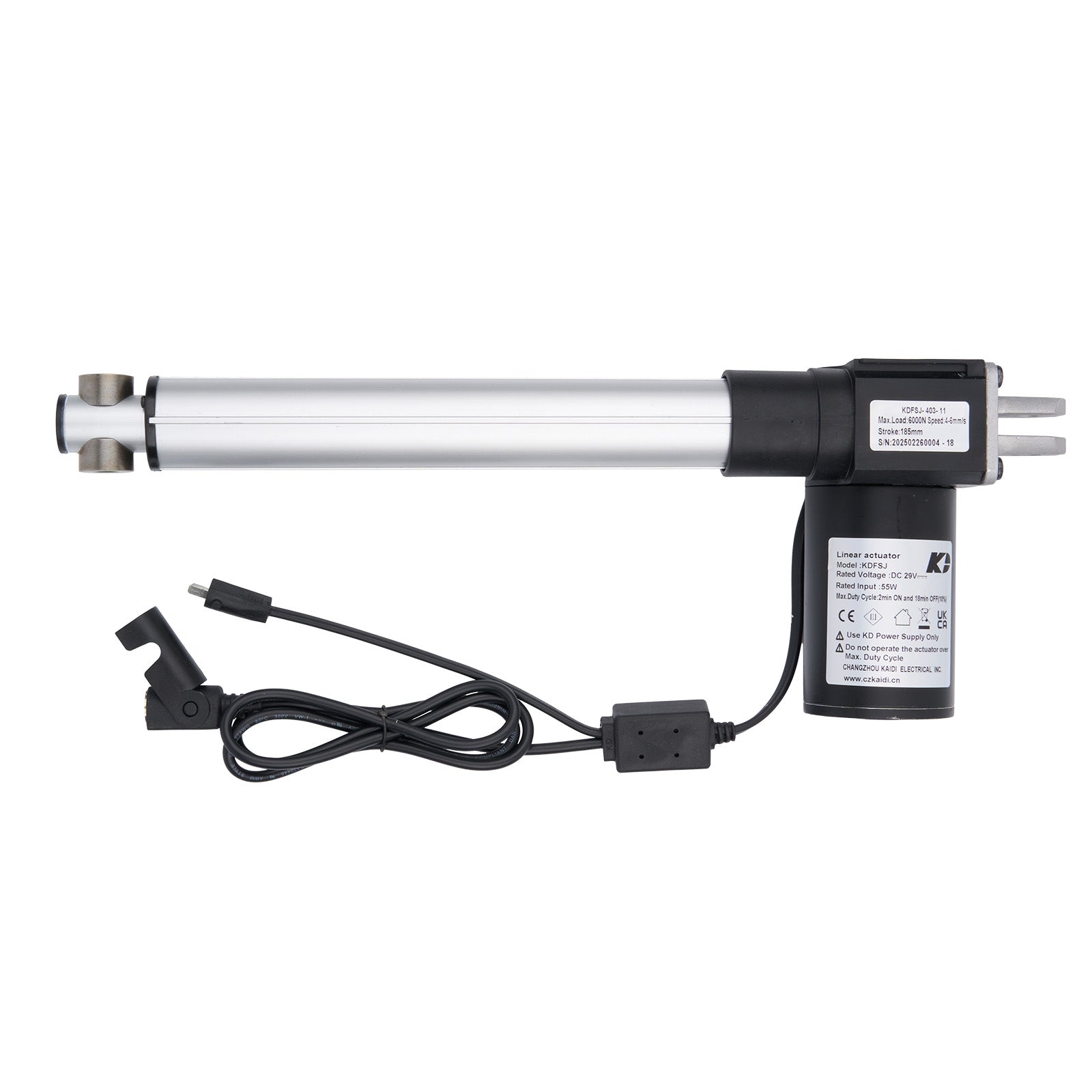 Linear actuator with cable on a white background