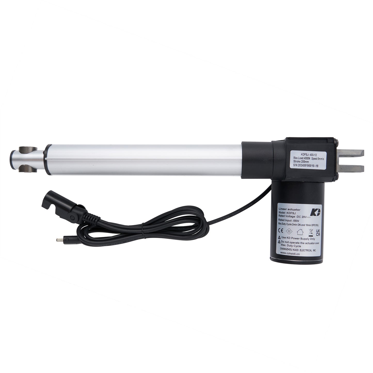 A silver linear actuator with attached cables and plugs, typically used for recliner or lift chair mechanisms.