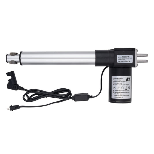 Linear actuator with power cable on a white background