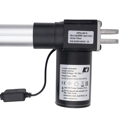 Linear actuator with specifications on a white background