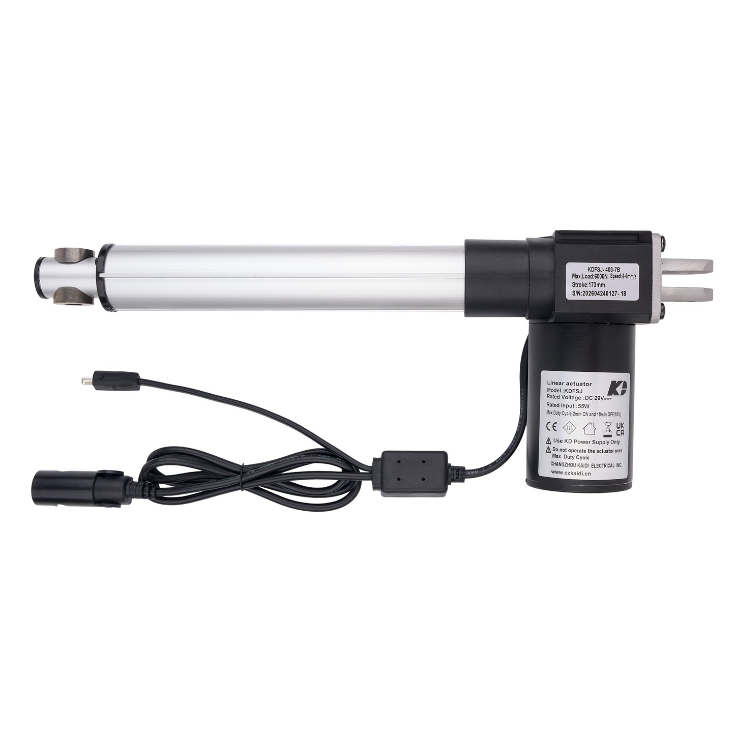 A K&N electric slide gate motor and rail assembly with its power cord, shown against a plain white background.