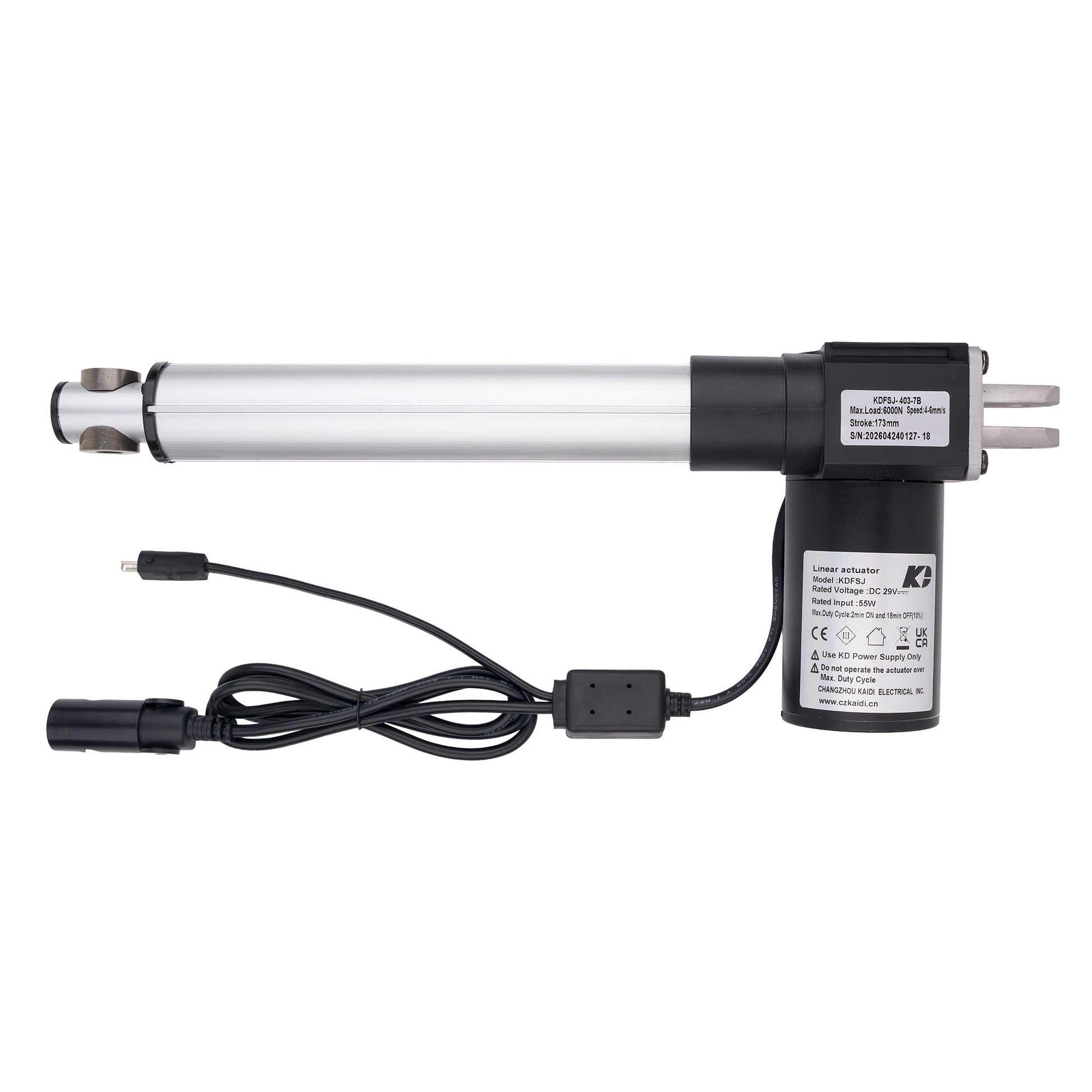 A K&N electric slide gate motor and rail assembly with its power cord, shown against a plain white background.