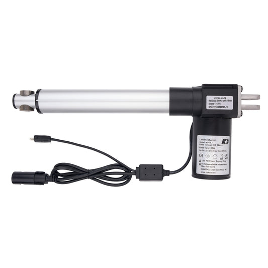 A K&N electric slide gate motor and rail assembly with its power cord, shown against a plain white background.