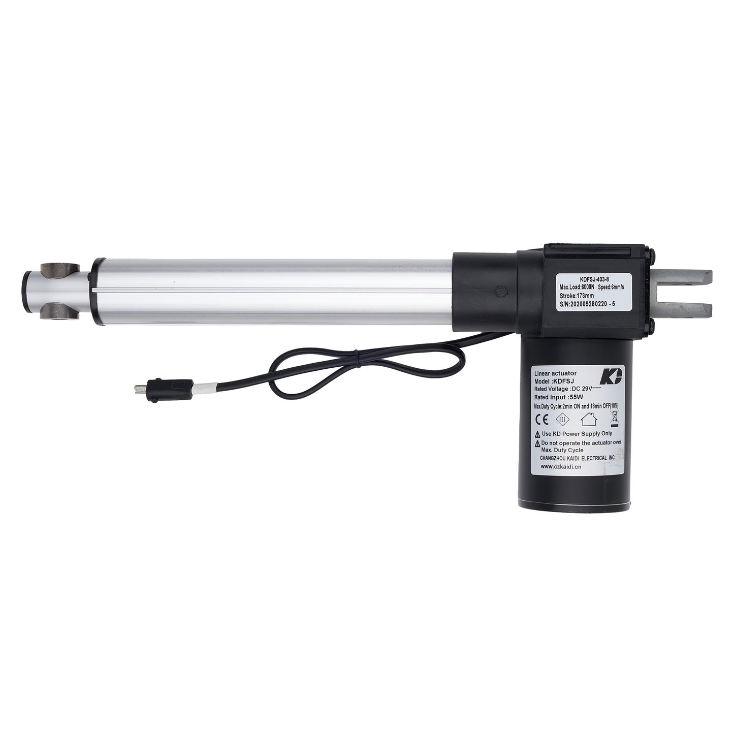 Linear actuator with a cable on a white background