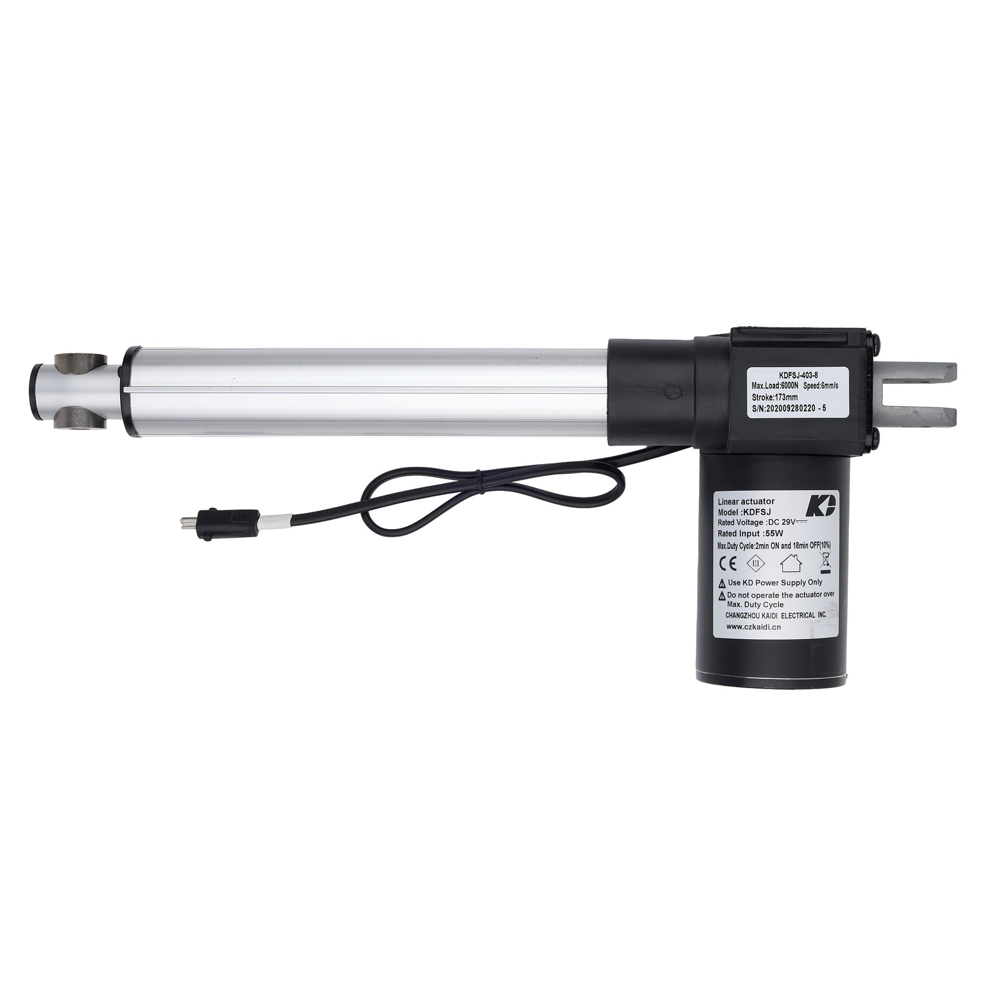 Linear actuator with a cable on a white background