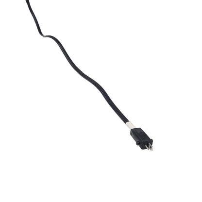 Black electrical cord with plug on a white background