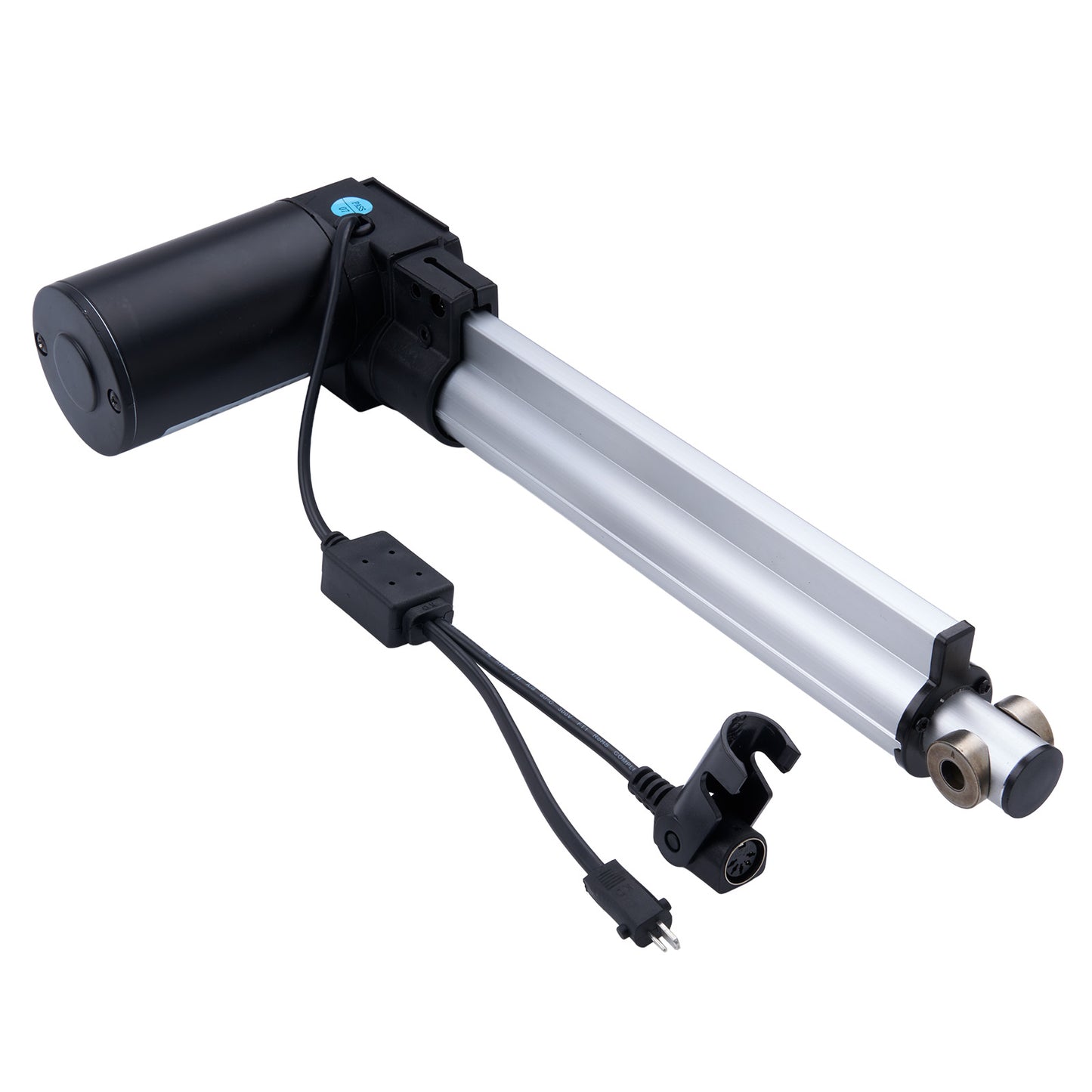 Motorized linear actuator with cable on a white background