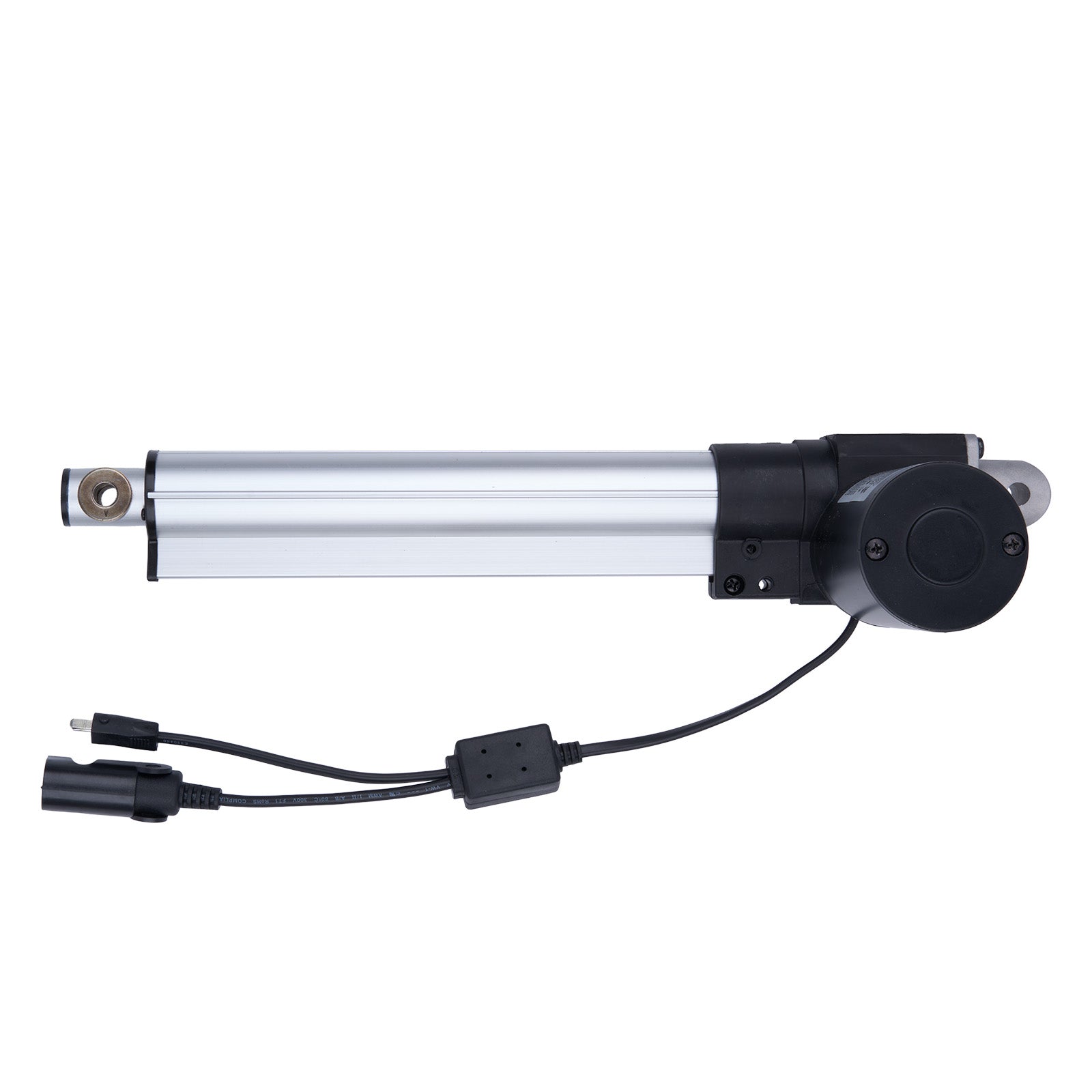 Linear actuator with wiring on a white background