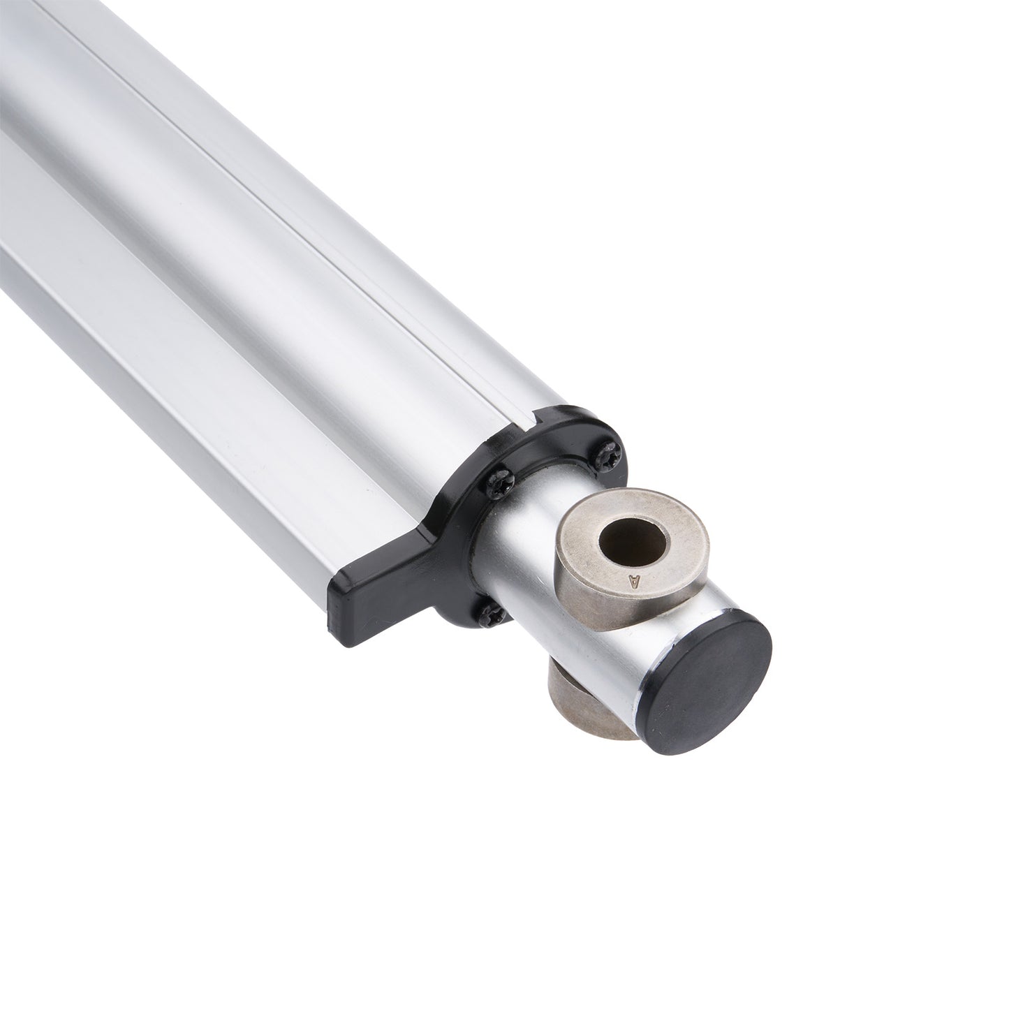 Metal cylindrical component with threaded end on a white background