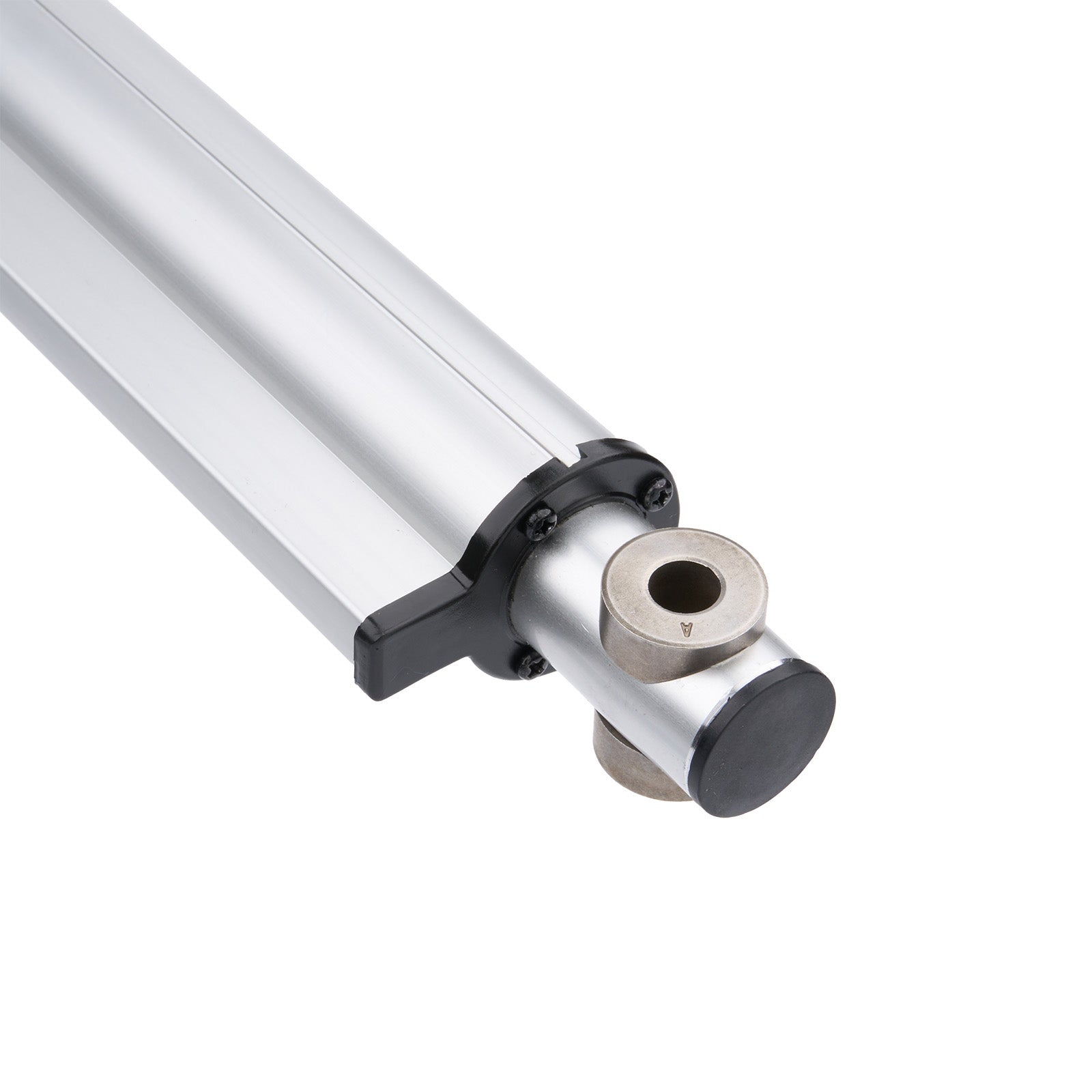 Metal cylindrical component with threaded end on a white background