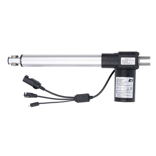 Electric linear actuator with wiring on a white background