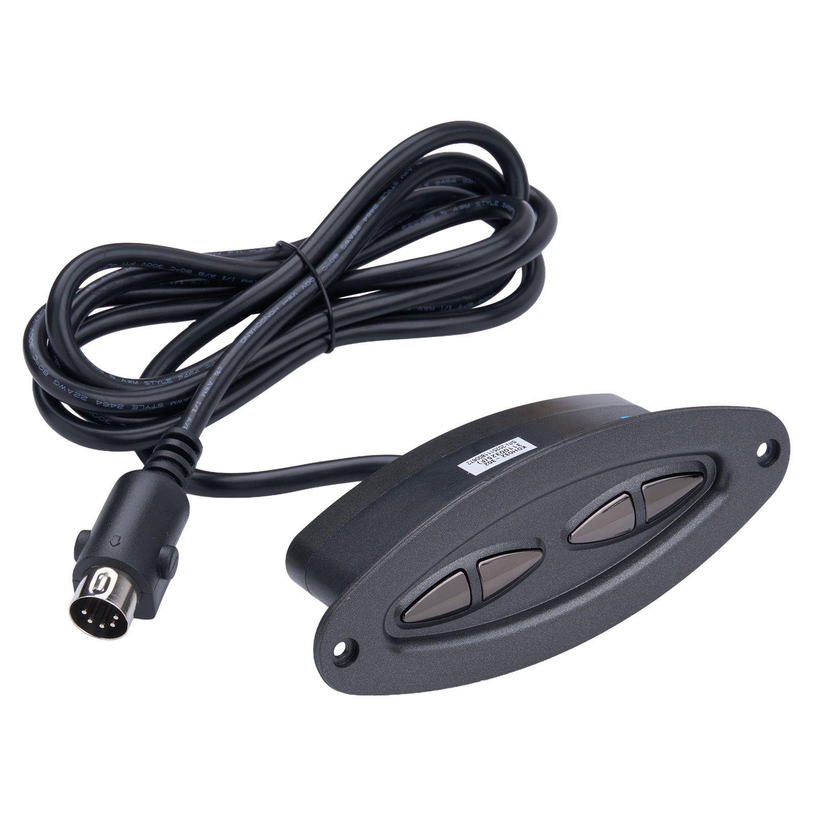 Black electronic device with cable on a white background