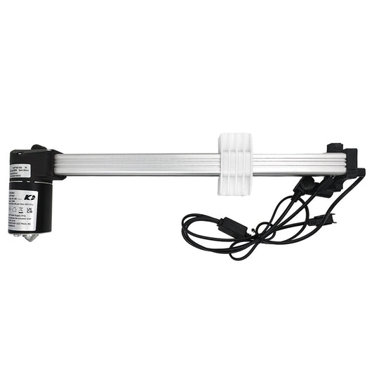 A Kaidi KDPT007-003 M linear actuator, with a black motor and wiring, mounted on a white shaft for a power recliner or lift chair.