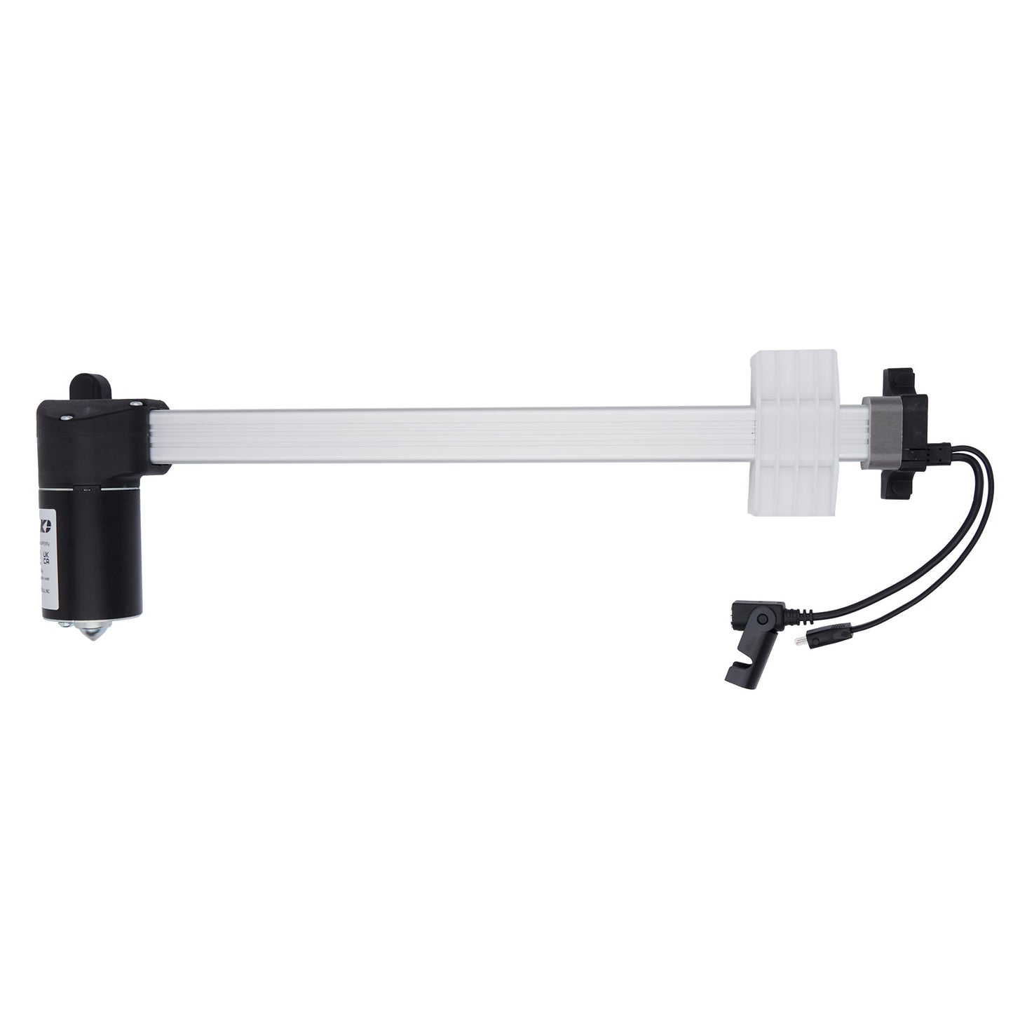 Mechanical arm with joints and cables on a white background