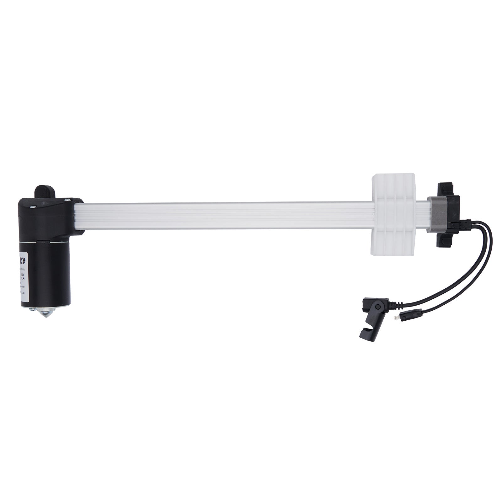 Mechanical arm with joints and cables on a white background