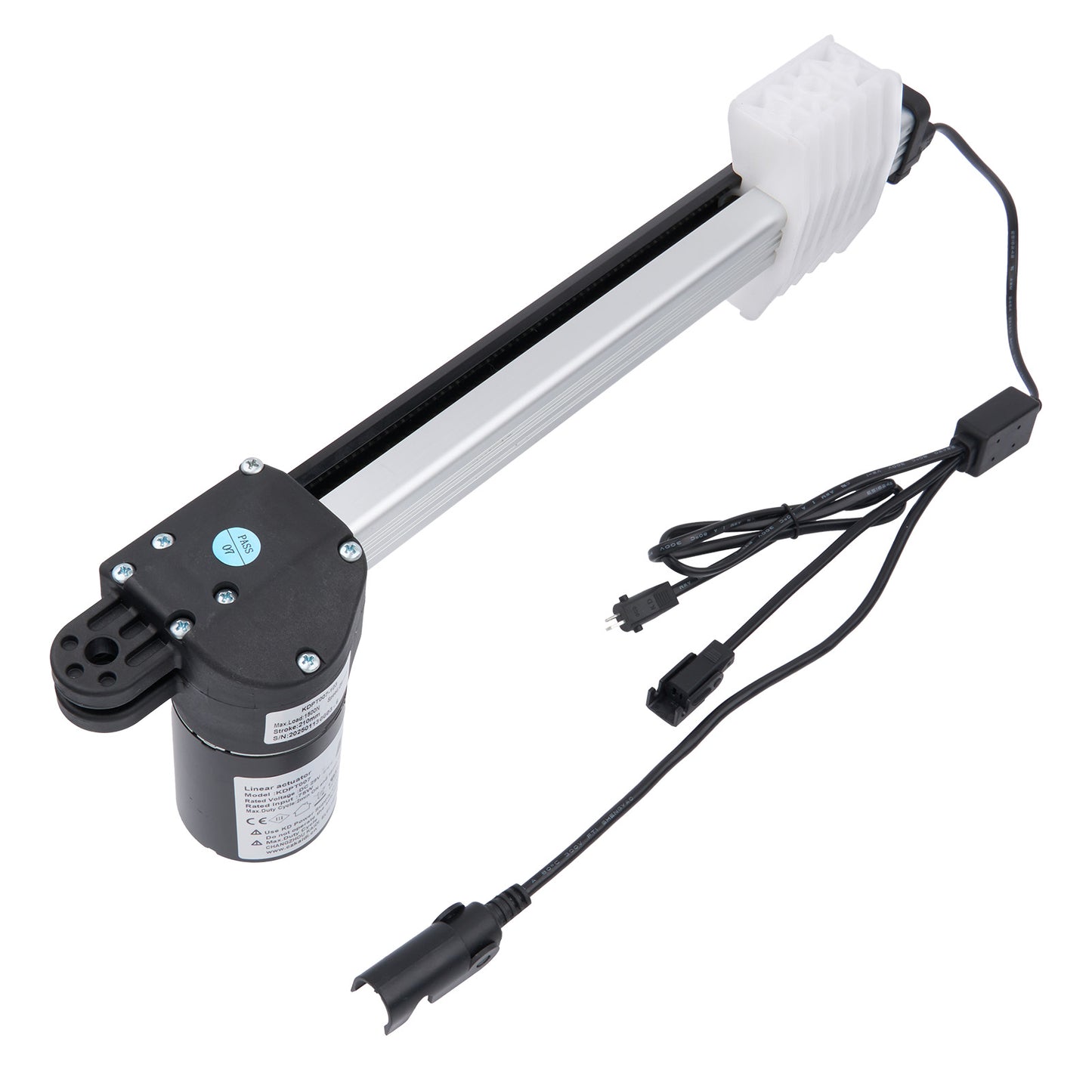Linear actuator with cable on a white background
