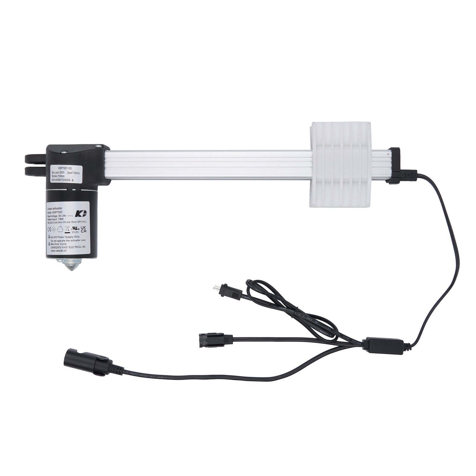 Electronic component with a white housing and black connectors on a white background