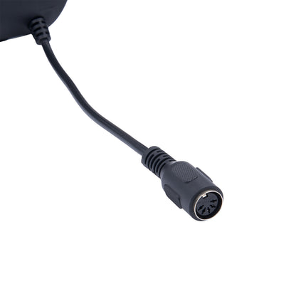 Black cable connector on a white background