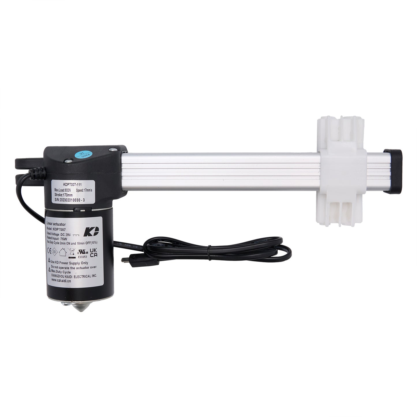 Electrical pump with black control unit and white nozzle on a white background
