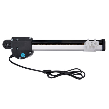 Electric actuator with a black cable on a white background