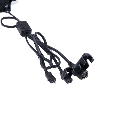 Black electrical cable with connectors on a white background