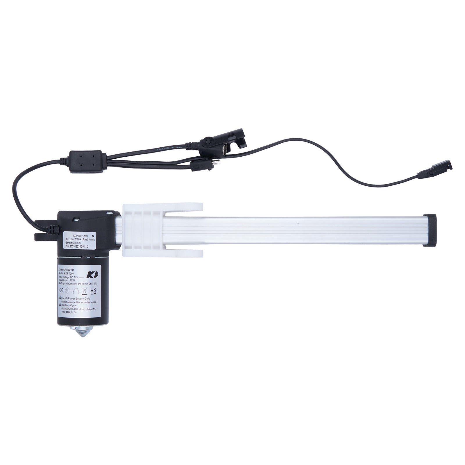 Electrical component with black housing and white rod on a white background