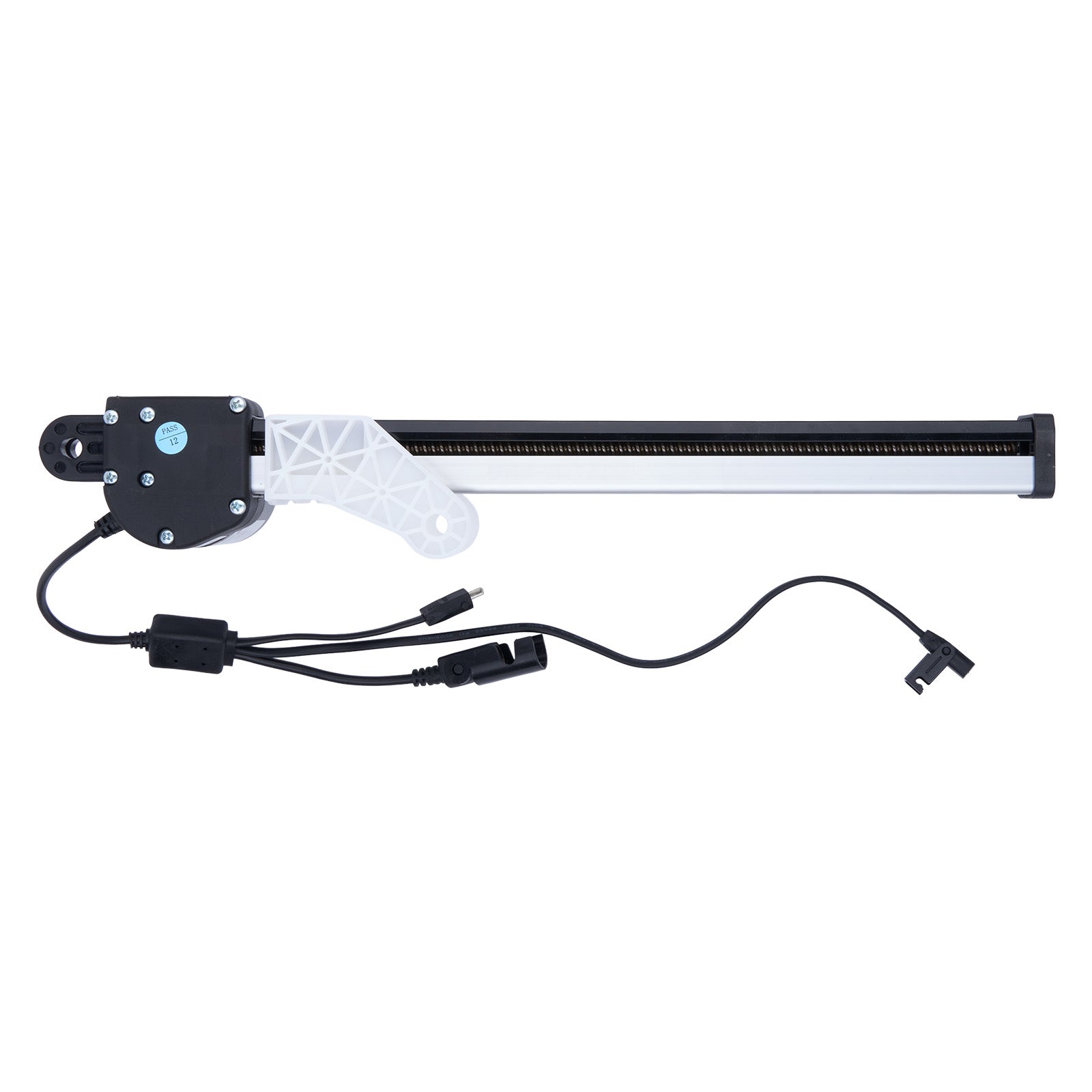 Mechanical arm with joints and cables on a white background