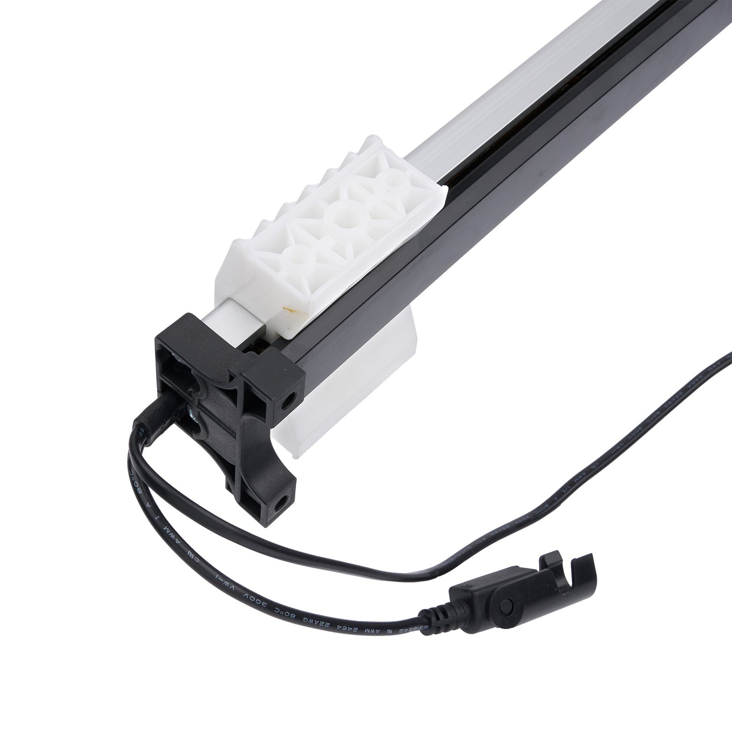 Light fixture with black cord on a white background