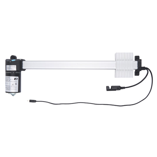 Lighting fixture with a long white bar and black connectors on a white background